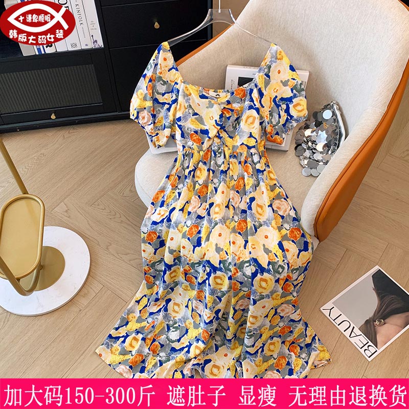 300斤胖mm时尚碎花连衣裙