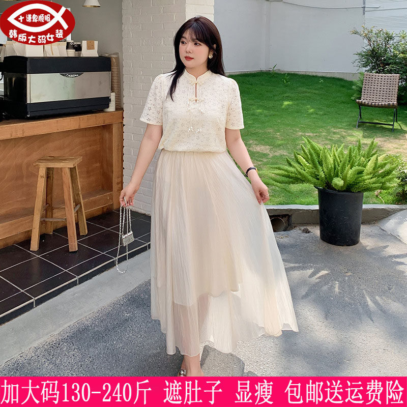 胖mm盘扣旗袍上衣仙女半身裙