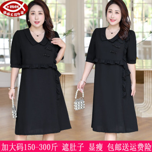 女装 300斤特大码 260胖mm复古高腰显瘦花边连衣裙220 新品 2025夏季