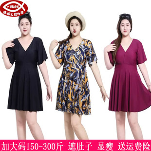 2026夏季新款300斤大码女装280斤胖mm舒适V领遮肉显瘦连体泳衣240