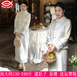 2026冬装新款230斤大码女200胖mm中式马甲+改良旗袍连衣裙两件套