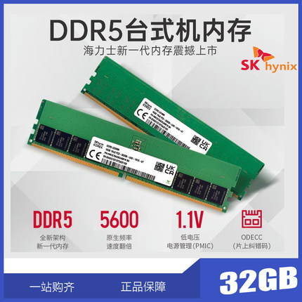SK 海力士 16G DDR5 32G 5600 4800 8G UDIMM 台式机 5代16G内存