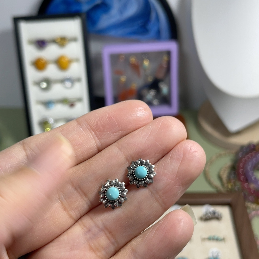 通体纯银925绿松石耳钉,饰品/流行首饰/时尚饰品新,耳钉,淘宝优惠券,粉丝福利购,淘宝优惠卷