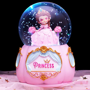 爱莎公主水晶球音乐盒女孩彩灯旋转少女心八音盒六一儿童生日礼物