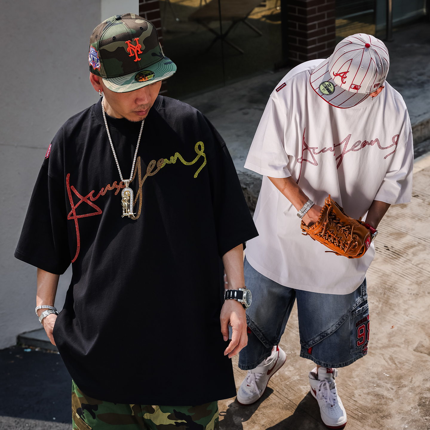 ACUSA烫钻logo布鲁克林字体夏季短袖T恤男女装情侣款美式宽松上衣