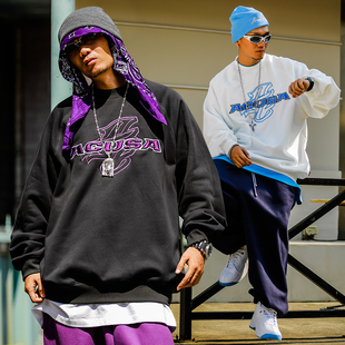 休闲小领口插肩摇粒绒卫衣 美式 Acusa 嘻哈新标重工立体刺绣基础款