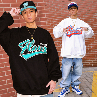 NATURAL 配色字母印花摇粒绒圆领套头卫衣 FLAVOR复古手写字体经典