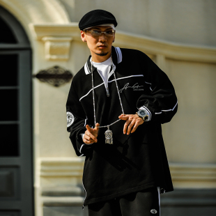 Polo衫 休闲拼色包条重磅空气棉插肩长袖 半拉链T恤男 美式 ACUSA