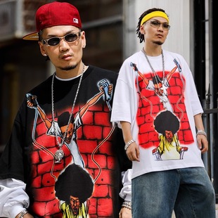 T恤爆炸头黑人超大透气印花宽松肥大 理发店合作款 ACUSA HOMIE美式