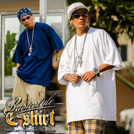 hiphop纯棉圆领短袖男嘻哈说唱街舞90s美国街头纯色宽松肥大打底
