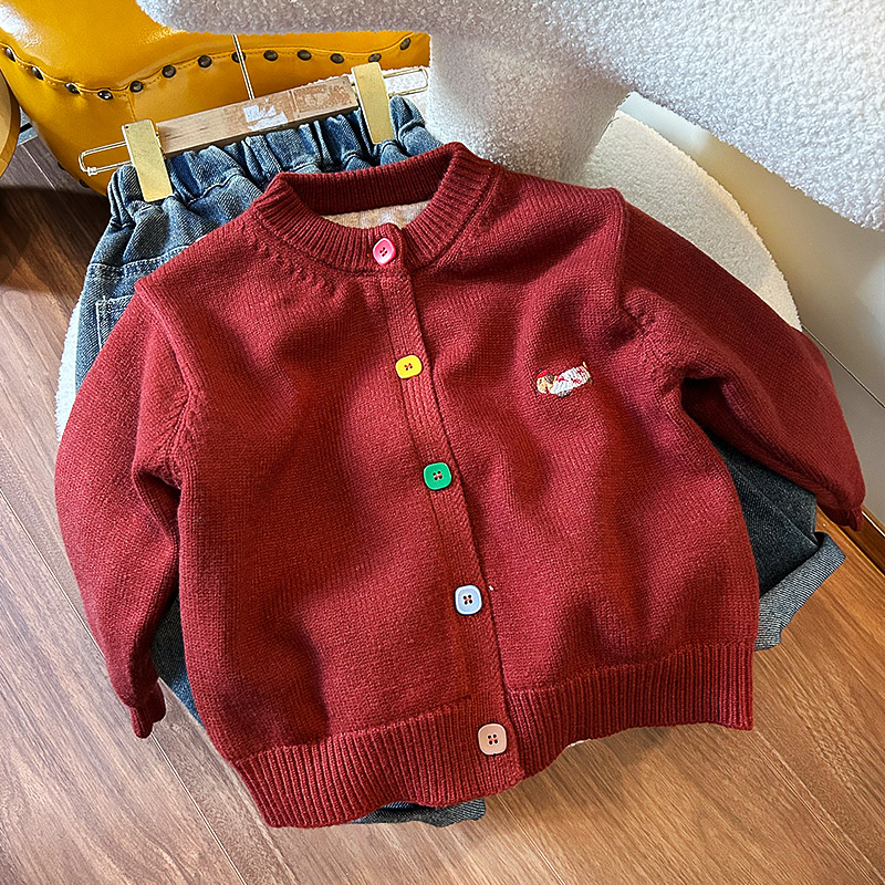 男童毛衣德绒加厚开衫2024秋冬季新款儿童韩版腊肠狗宝宝针织外套