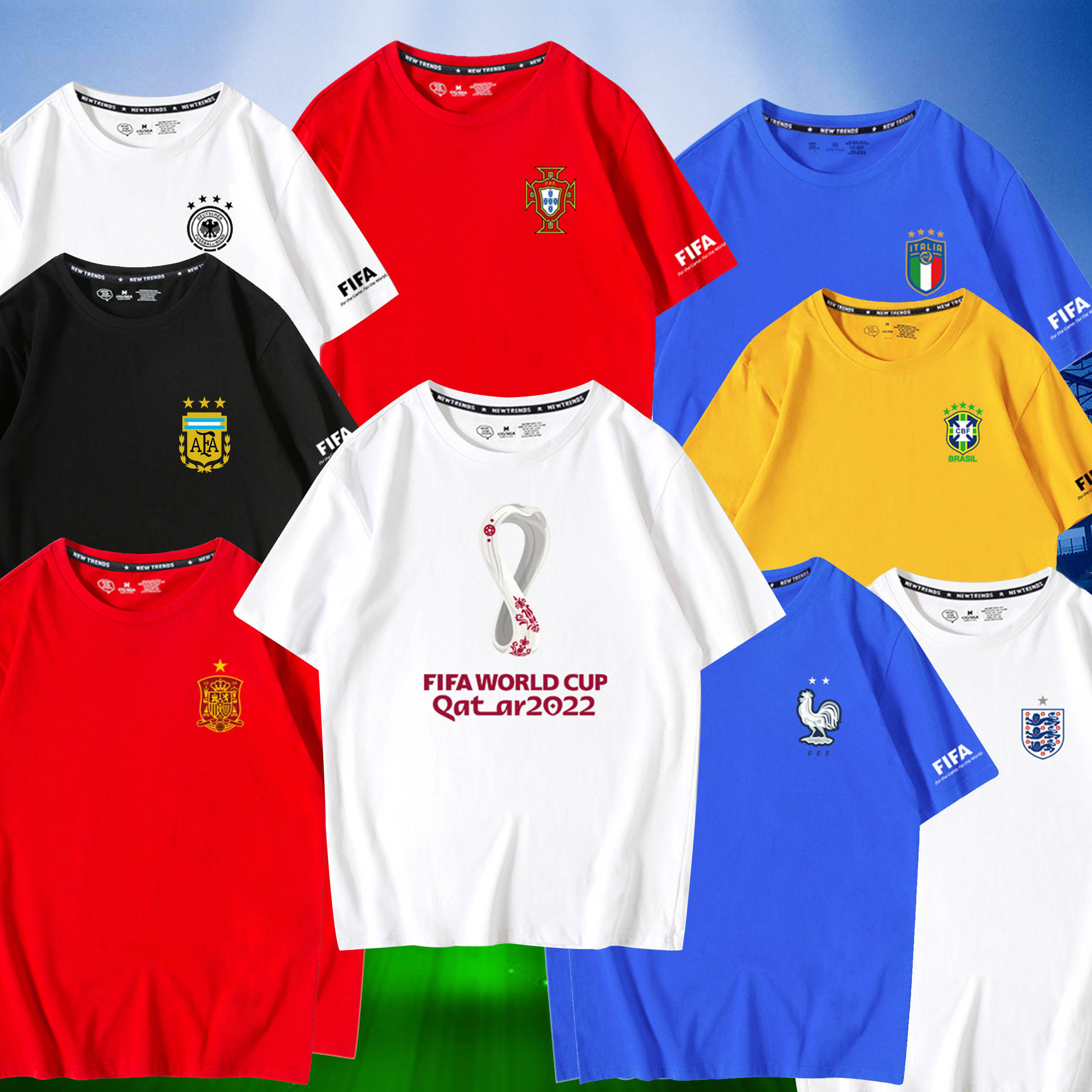 2022世界杯t恤短袖纯色t男主题球迷纪念足球队衣服德国法国葡萄牙