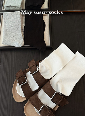 May susu·春夏棉袜白色堆堆袜ins风简约百搭中筒袜博肯鞋袜子