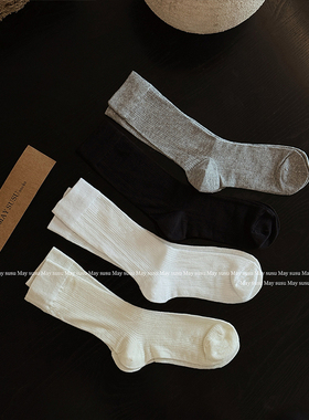 May susu·松弛感薄款miu系白色基础袜软糯春夏纯色透气堆堆袜
