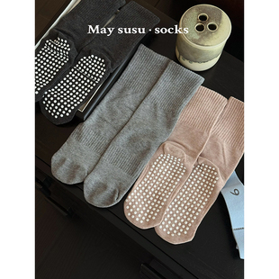 May susu·优选秋冬防滑瑜伽哇专业女普拉提袜中筒点胶底吸汗棉袜