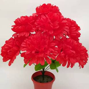 清明9头仿真花菊花扫墓墓碑扫墓祭祀菊花上坟假花盆花清明节七彩
