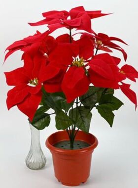 仿真花绒布圣诞花一品红红色花朵庆典装饰假花绢花花束塑料假花
