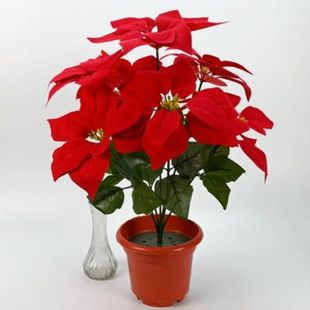 仿真花绒布圣诞花一品红红色花朵庆典装饰假花绢花花束塑料假花