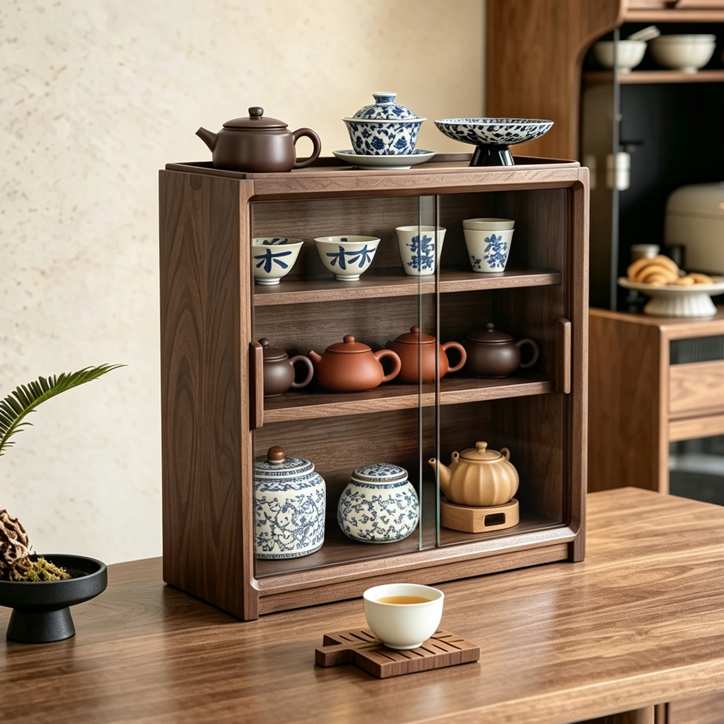 实木杯子茶具收纳柜桌面咖啡水杯客餐边柜手办展示置物柜架子木质图片