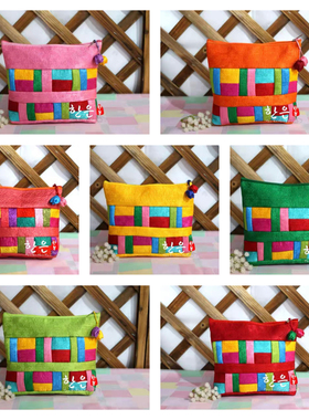 韩国进口洋缎子拼色化妆包/收纳袋/拉锁袋子/HE-D1144