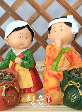 韩国进口树脂人偶/纯手工制作硬币存钱罐娃娃/一对价格/HE-WW1238