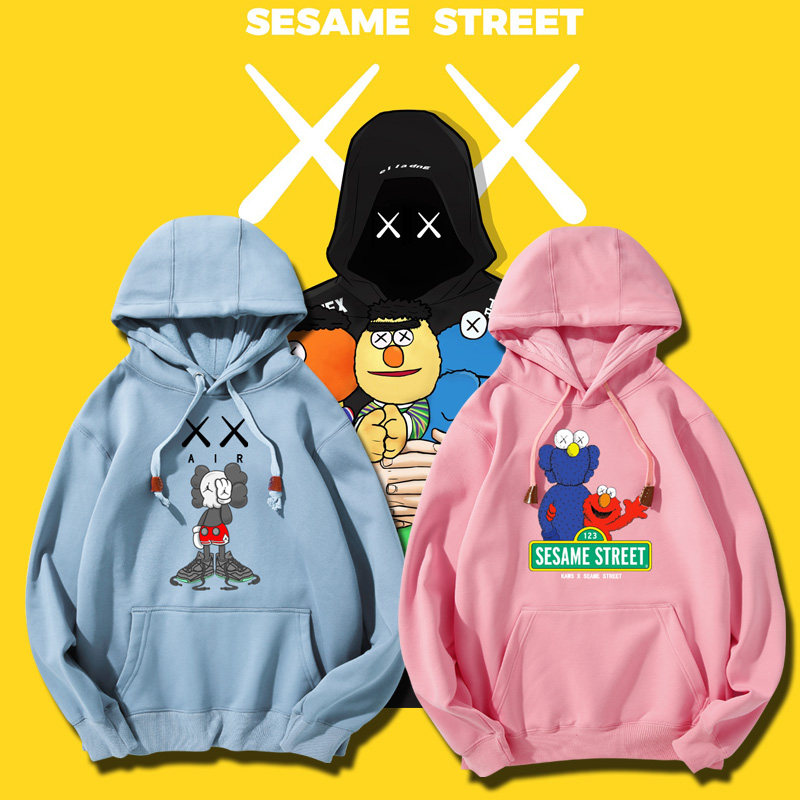 欧美潮牌kaws芝麻街联名卡通ins风时尚动漫情侣外套宽松连帽卫衣