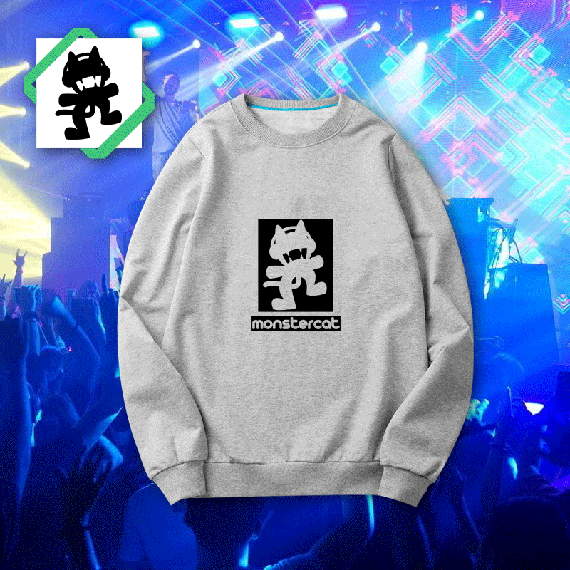 电音dj周边monstercat怪猫s厂潮圆领保暖长袖卫衣男毛圈上衣外套