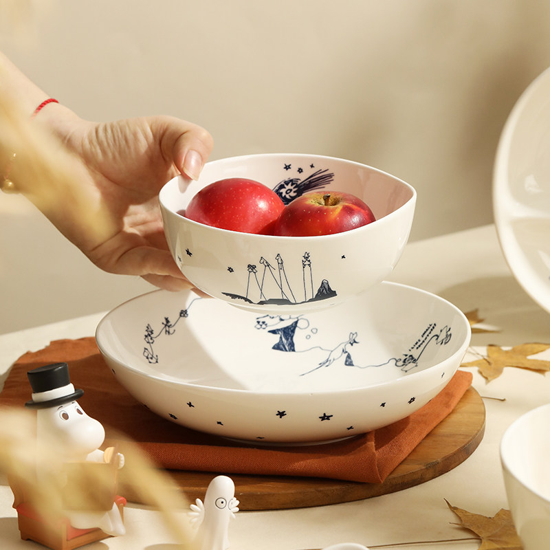 姆明餐具周年限定 陶瓷碗盘子家用创意可爱餐碗勺菜盘早餐分格盘