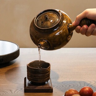 万土烧 一闻壶 窑变釉单把侧把陶土壶煮茶壶煮水耐高温电陶炉炭火