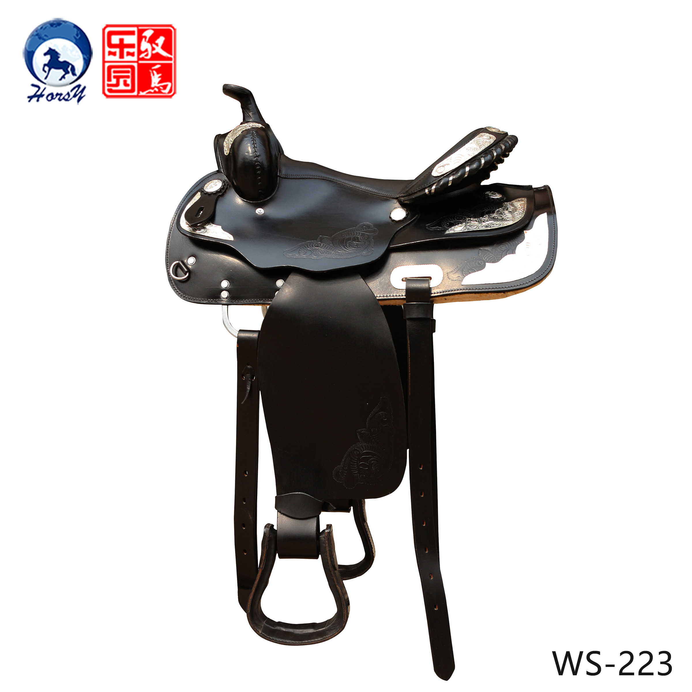 西部马鞍进口马鞍马术 雕花银饰马鞍 休闲骑乘马鞍马具 WS-223_虎窝淘