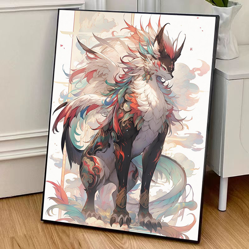 山海经貔貅敦煌风高级感数字油画2025新款客厅走廊玄关装饰油彩画