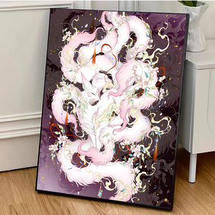 花系九尾狐高级感数字油画2025新款山茶花玉兰手工填充丙烯油彩画