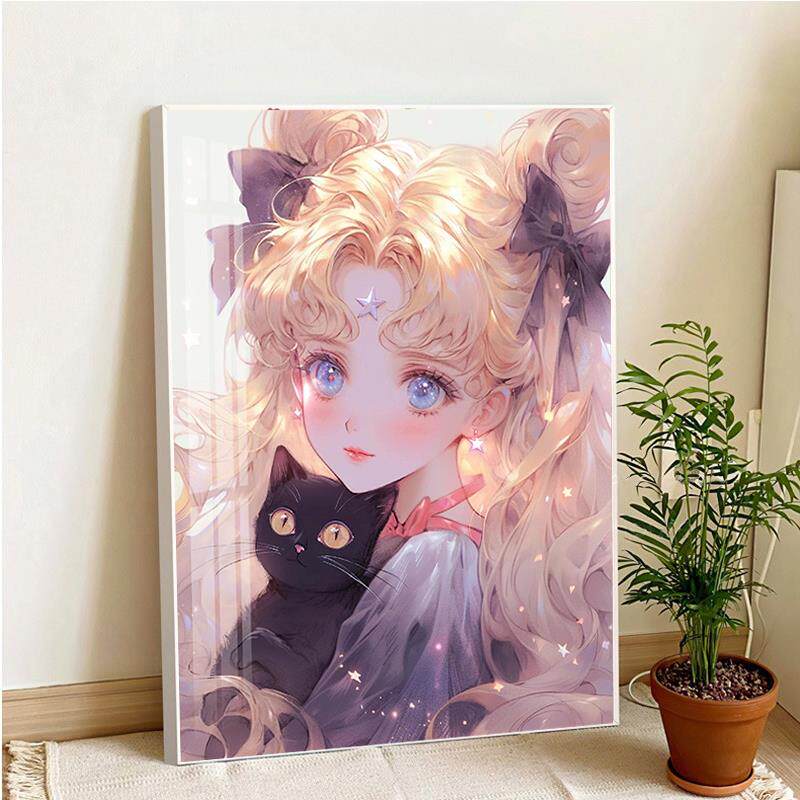美少女战士钻石画2025新款卧室满钻卡通动漫儿童贴钻画带框十字绣