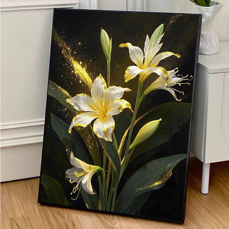中古风花卉数字油画手工diy丙烯油彩画客厅卧室走廊玄关装饰挂画图片