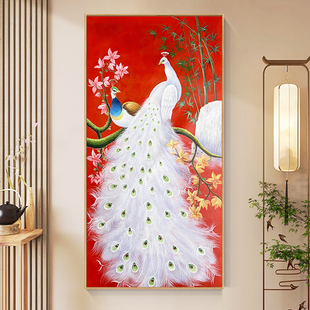 入户玄关白玉孔雀钻石画满钻2025新款新中式十字绣砖石绣手工贴钻