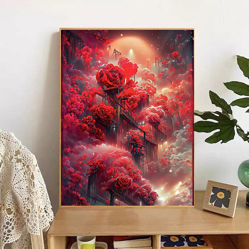 玫瑰工厂唯美钻石画梦幻风景梦境少女客厅卧室餐厅玄关贴钻十字绣