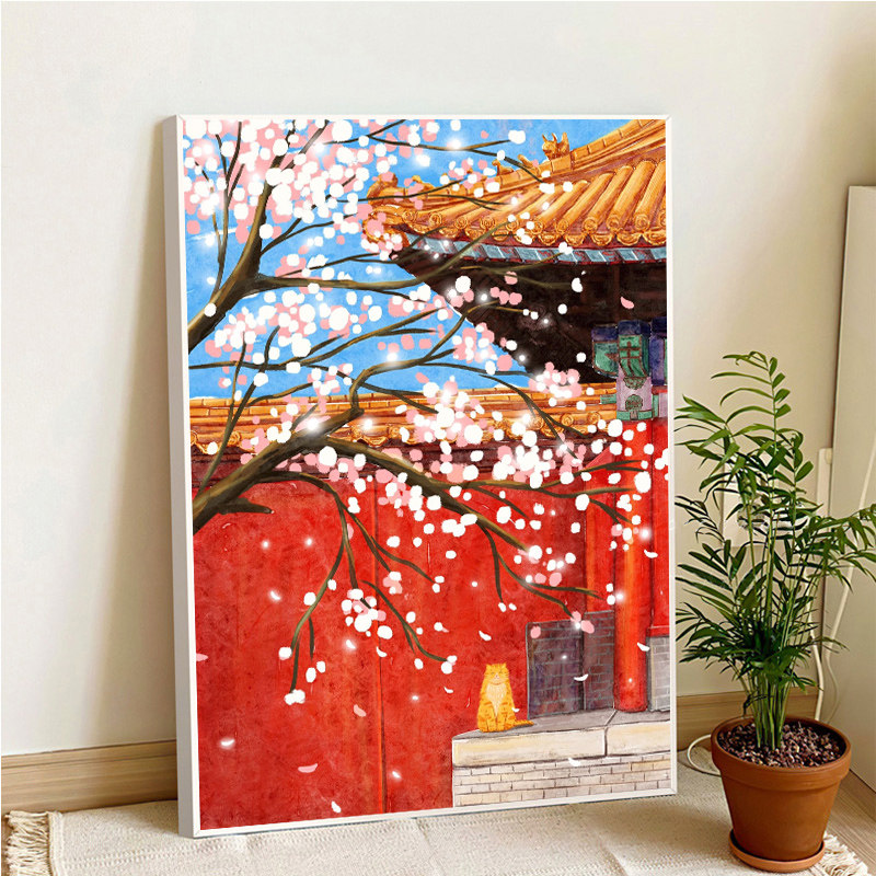 故宫桃花古典钻石画满钻5d小件客厅喜庆手工diy十字绣2023新款绣