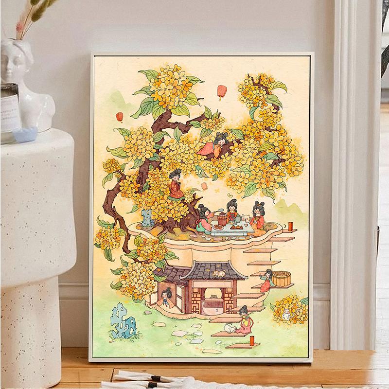 中国风古风桂花树钻石画手工diy贴钻画卡通十字绣2025新款装饰画图片