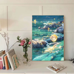 月生沧海治愈系风景5D钻石画客厅卧室水晶贴画手工砖石贴钻十字绣