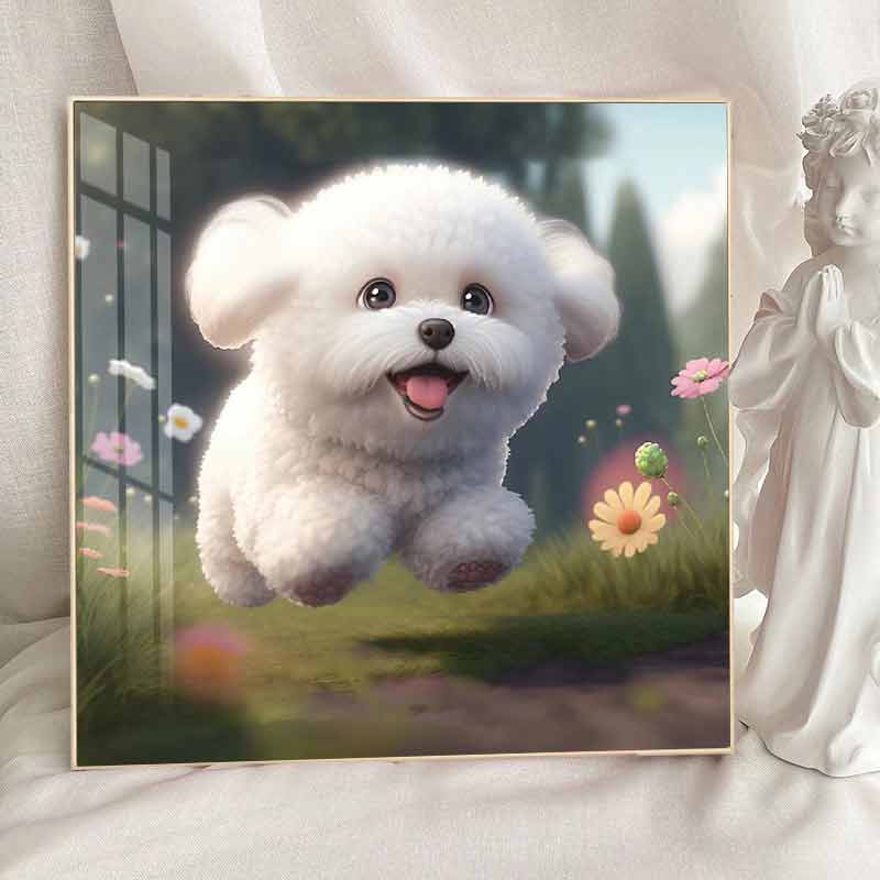 奔跑的比熊治愈系钻石画满钻带框儿童砖石画手工贴钻画2023新款