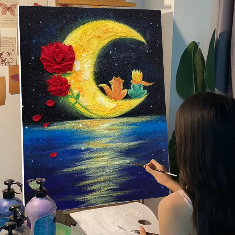 小王子石英砂丙烯肌理画diy材料全套手工绘立体油画礼物客厅装饰图片