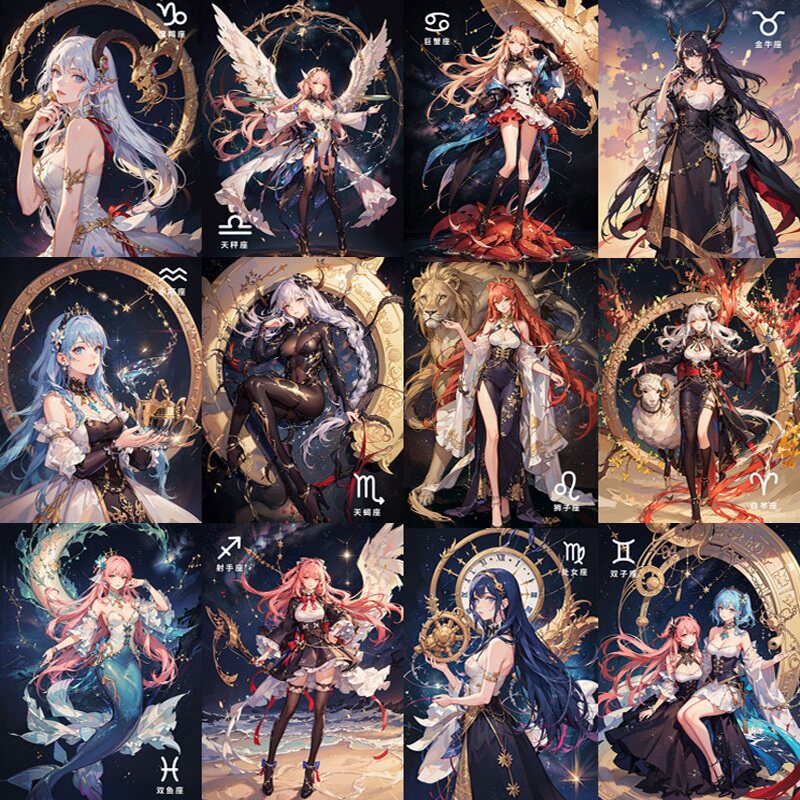 灵动少女版十二星座钻石画满钻女孩手工十字绣粘钻画满钻卧室客厅