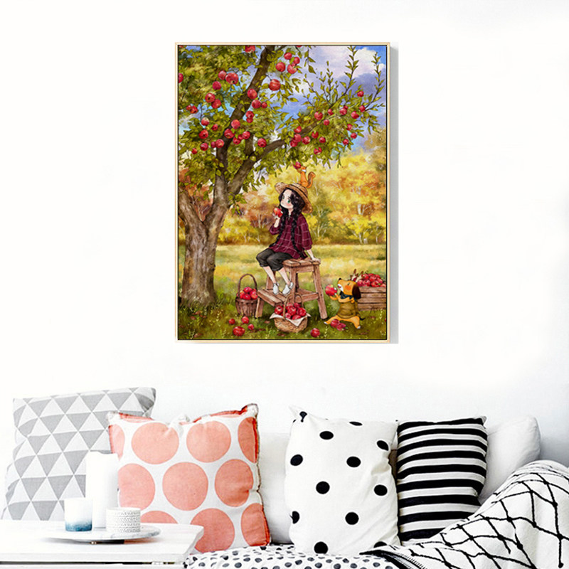 2022新款5d钻石画满钻石绣客厅点钻十字绣森林苹果女孩卧室砖石画