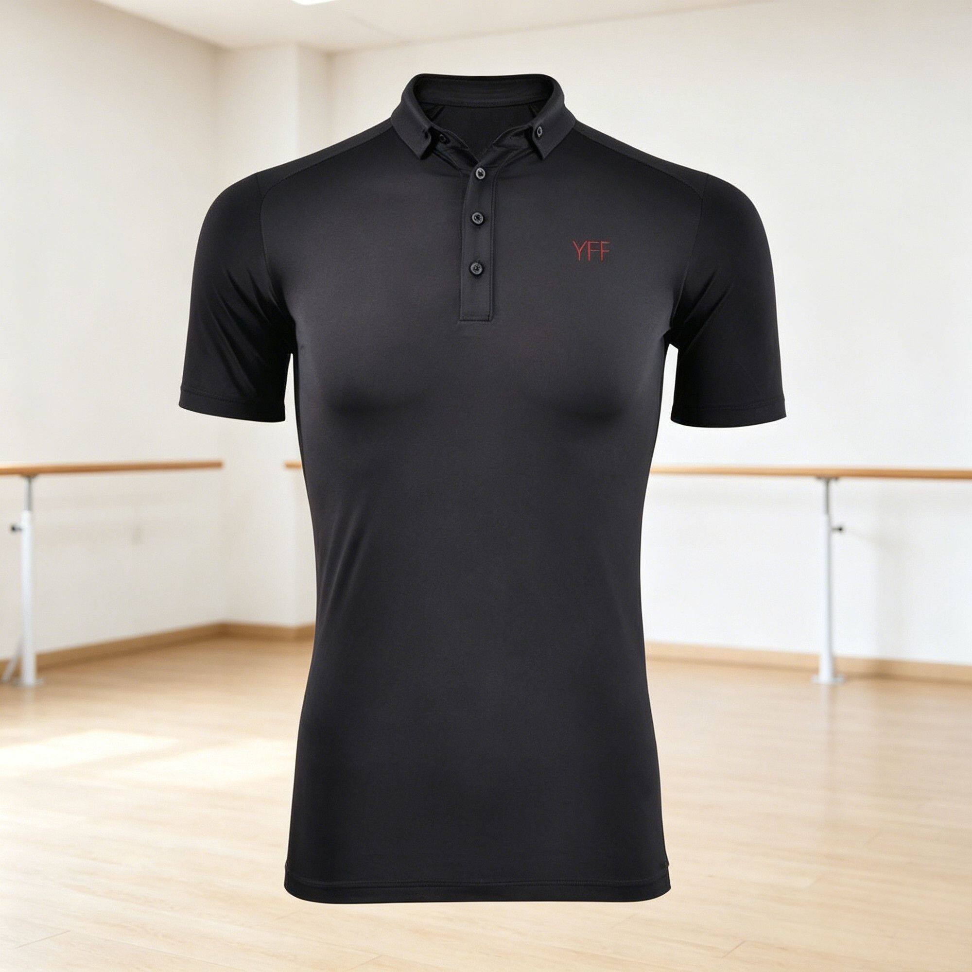 舞蹈服练功服上衣男插肩短袖黑色POLO衫立领国标舞摩登舞练舞服