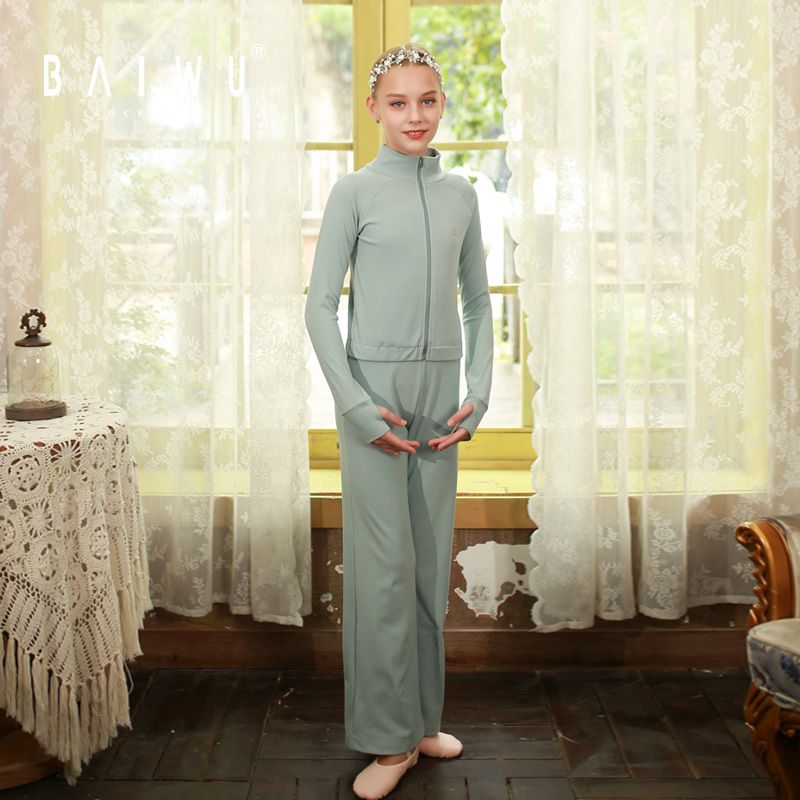 儿童舞蹈服套装女德绒舞蹈练功拉链外套直筒练功裤