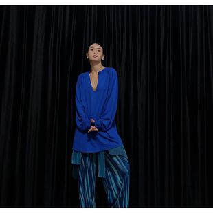 潮T街舞爵士舒适上衣纯色宽松长袖 街舞水系舞蹈服男女同款