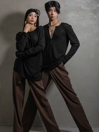 拉丁舞练功服男女成人摩登舞国标跳舞服针织基础练功上衣YS534
