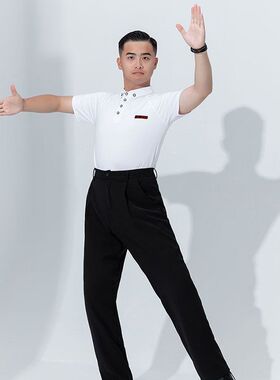 男士国标舞上衣夏季新款短袖速干摩登舞服交谊舞拉丁舞练功服