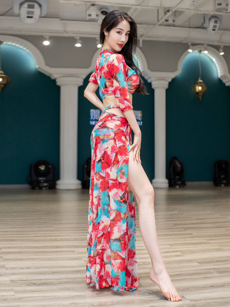 肚皮舞服女2024新款网红同款中袖性感高端网纱练功服演出服