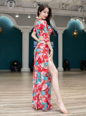 肚皮舞服女2024新款网红同款中袖性感高端网纱练功服演出服